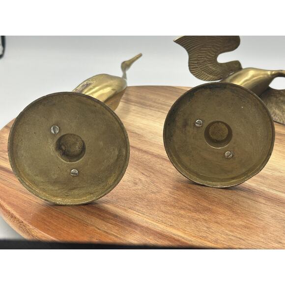 Solid Brass Crane Heron Egret Bird Figurines Pair Sculptures Textured Set of 2 - Picture 9 of 11